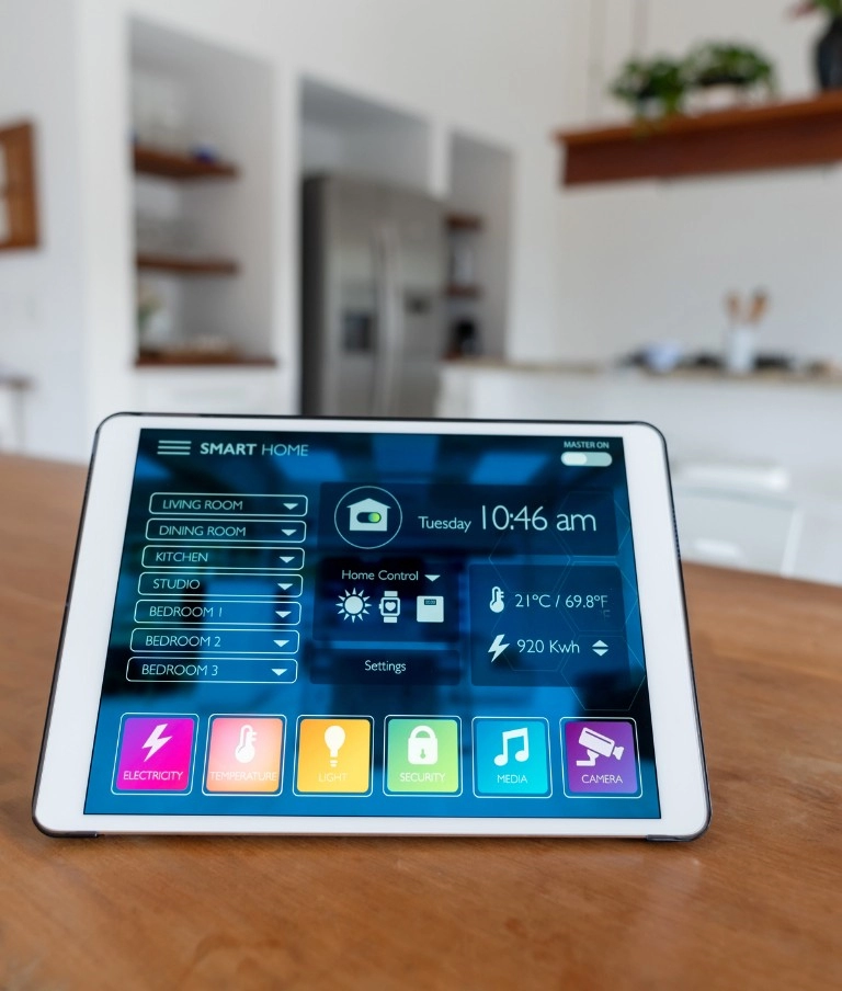 tablet z aplikacją inteligentnego systemu domowego